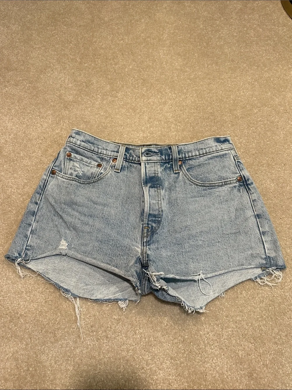Levi's light blue distressed denim shorts